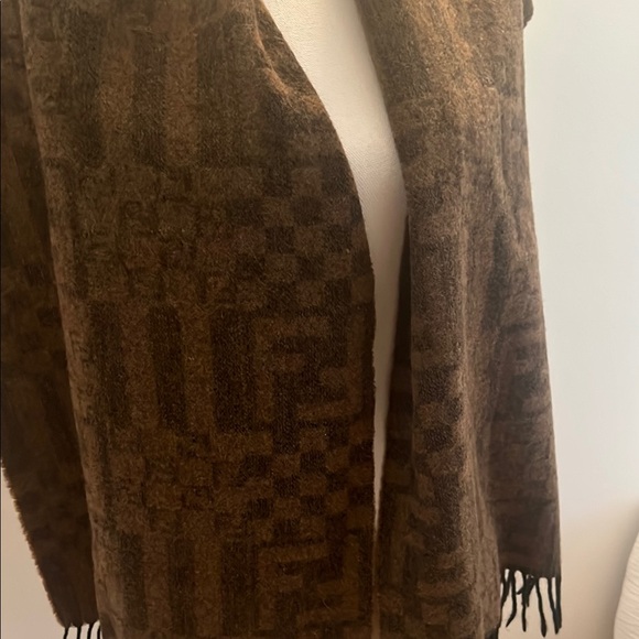 FENDI Wool Scarf Brown Black with F F lettering 60”x14” - Picture 4 of 12